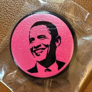 Rare Vibrant + Iconic Pink & Black Pop Art Obama Pin